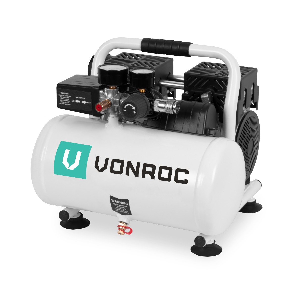 Leiser Luftkompressor– 57,5 dB | 6 l - Ölfrei – 750 W - Weiß