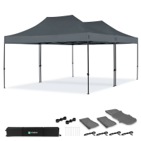 Party Tent - 6x4.5 m - Premium Easy-Up Party Tent | Set incl. 2x Tent and 1x Connection Kit - Grey