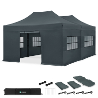 Party Tent - 6x4.5 m - Premium Easy-Up Party Tent | Set incl. 2x Tent, Sidewalls and Connection Kit - Grey